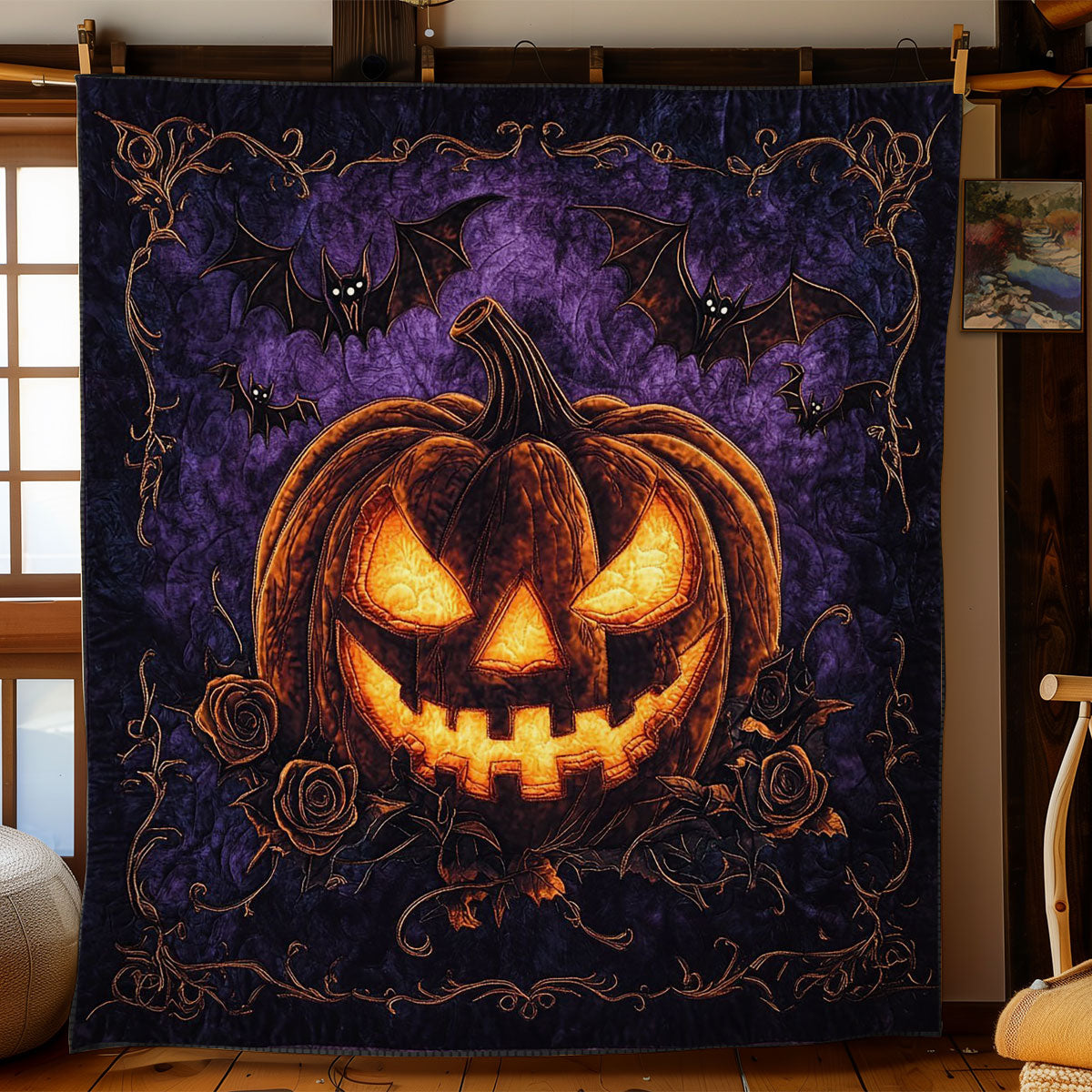 Haunted Pumpkin Bat CW2507037CL Quilt