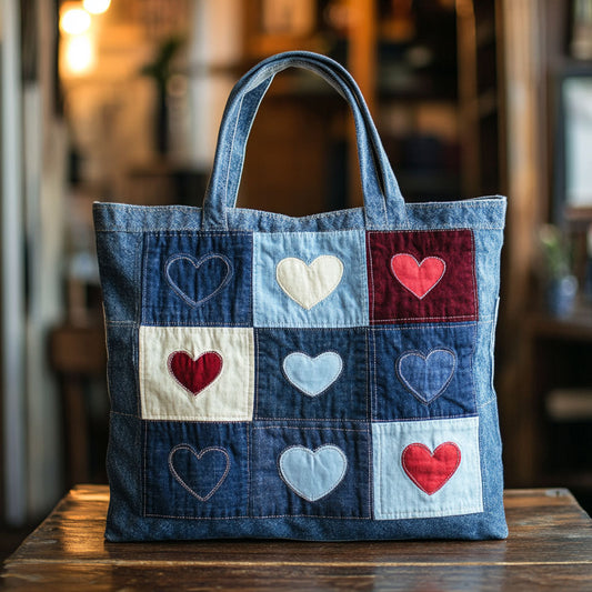 Denim Heart Charm CW1501006CL Quilted Tote Bag