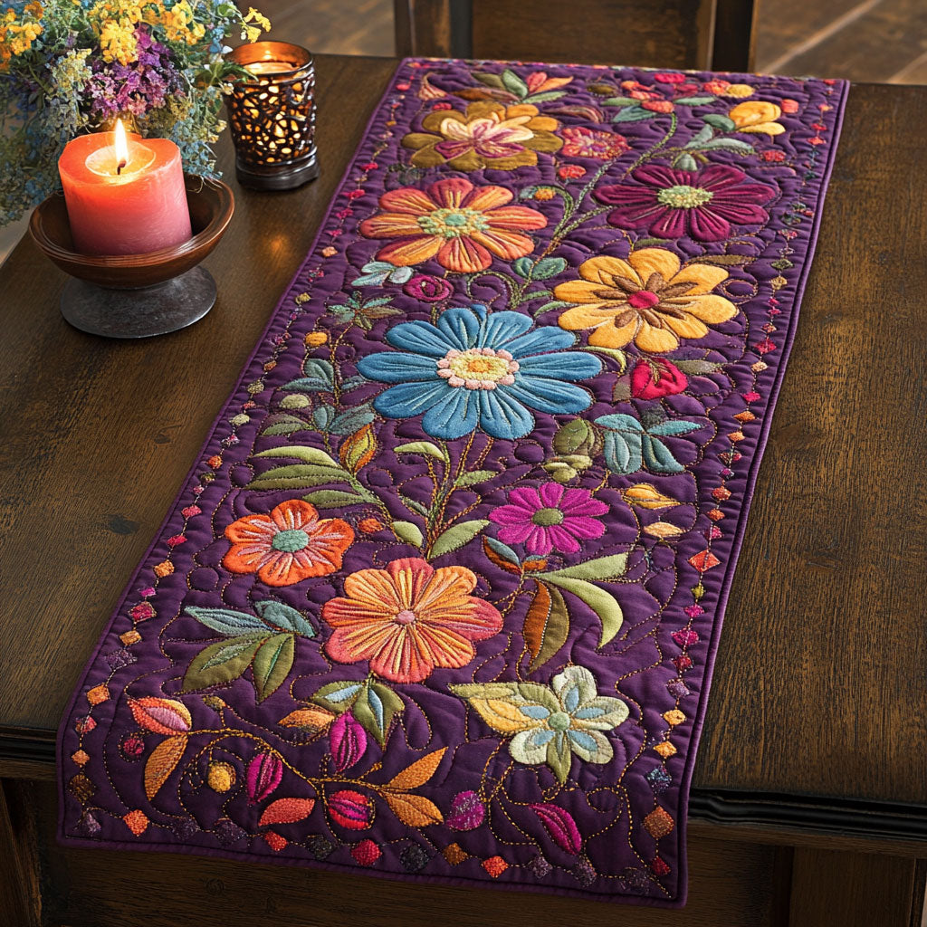Dreamy Purple Flowers WU0303002CL Quilted Table Runner