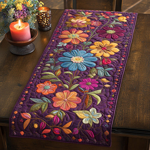 Dreamy Purple Flowers WU0303002CL Quilted Table Runner