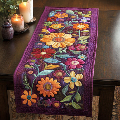 Dreamy Purple Flowers WU0303003CL Quilted Table Runner