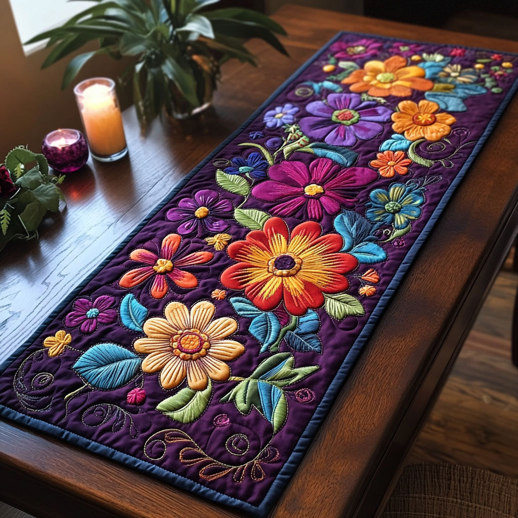 Dreamy Purple Flowers WU0303005CL Quilted Table Runner