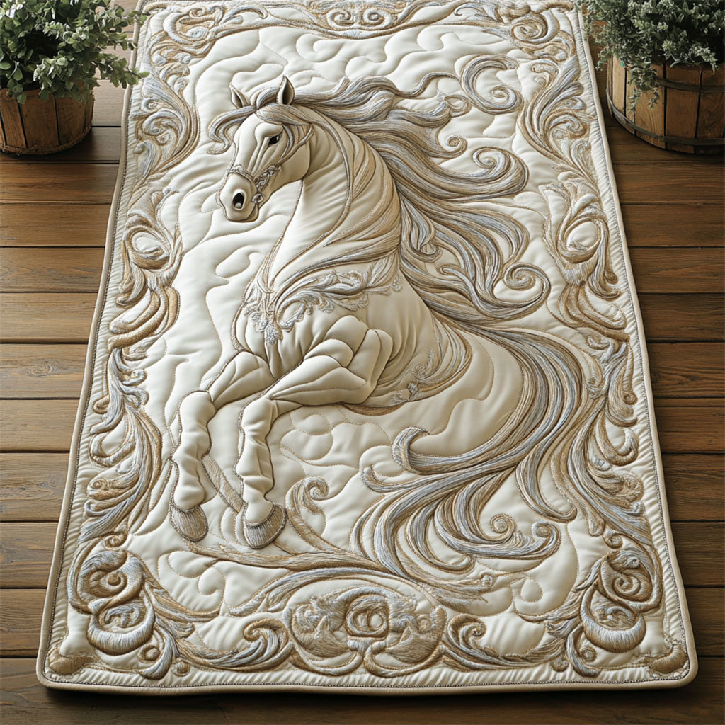 White Gallop Horse WY2404042CL Quilted Table Runner
