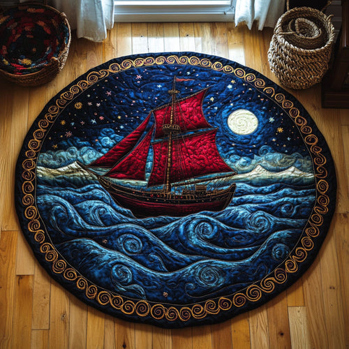 Midnight Sailboat WY2504016CL Quilted Round Mat