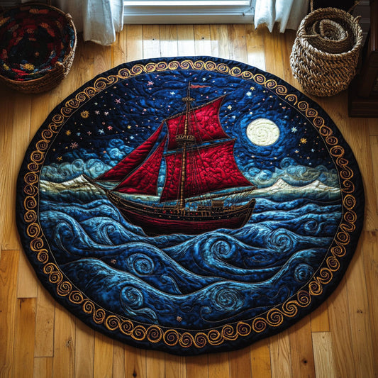 Midnight Sailboat WY2504016CL Quilted Round Mat