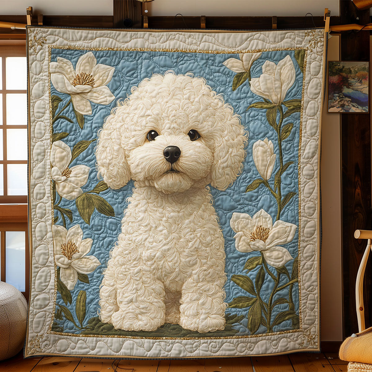 Bichon In Magnolia Garden WY2103015CL Quilt