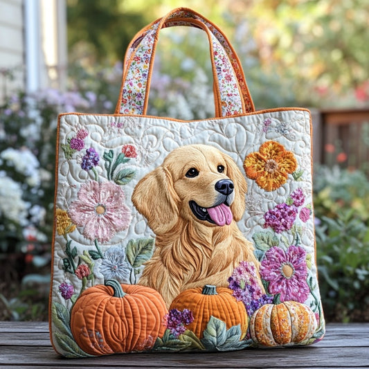 Floral Golden Retriever XR2109035CL Quilted Tote Bag