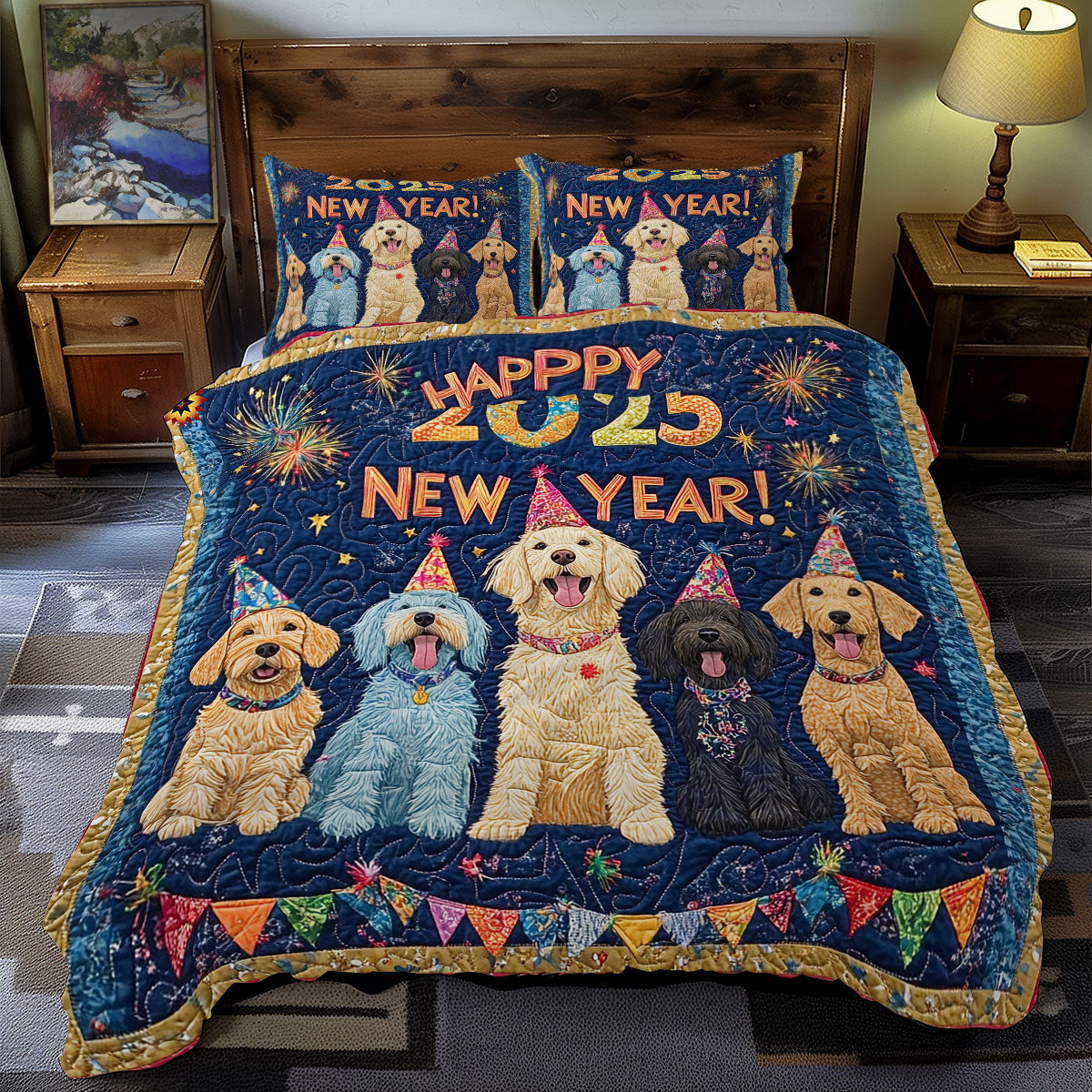 New Year Dog Party WY2412041CL Duvet Cover Set