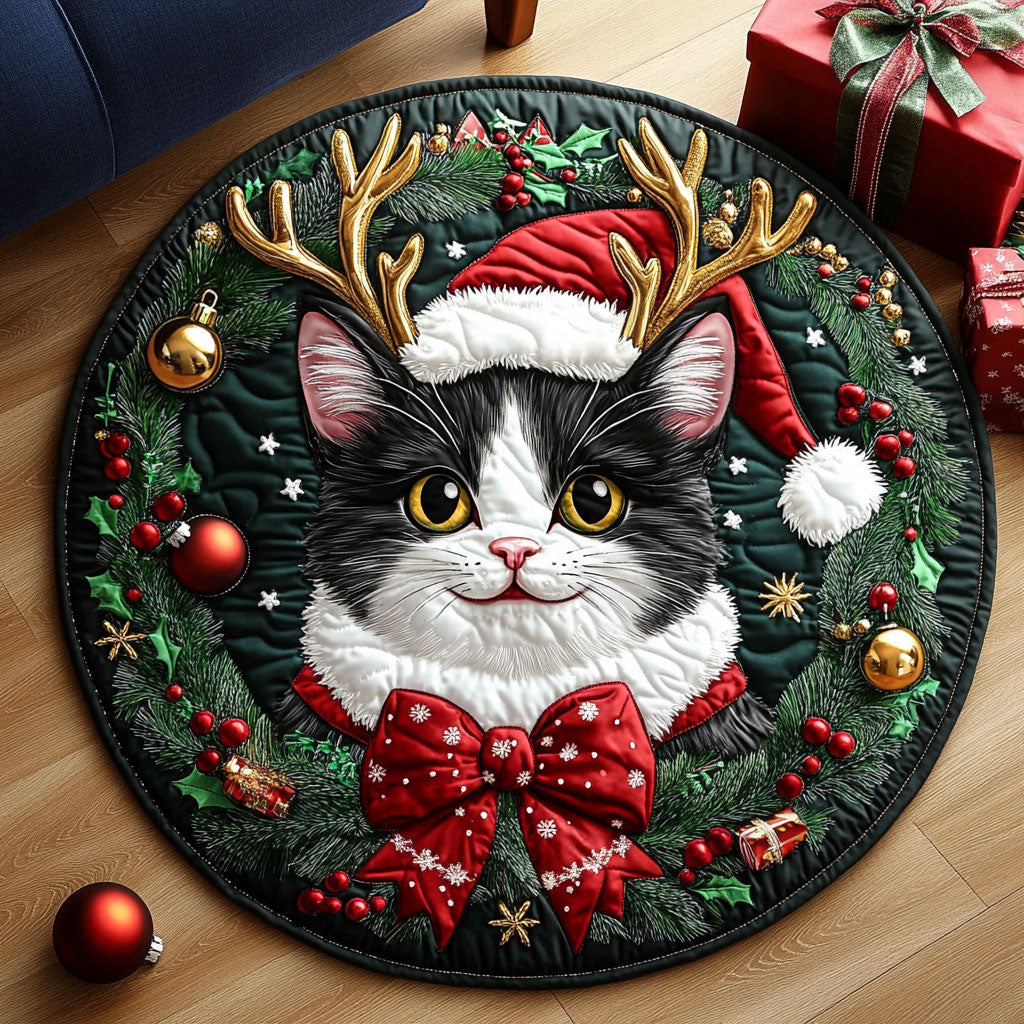 Christmas Tuxedo Cat KL2411002CL Quilted Round Mat