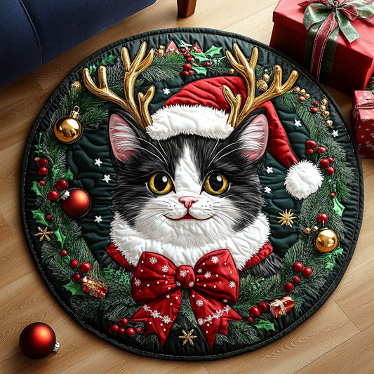 Christmas Tuxedo Cat KL2411002CL Quilted Round Mat
