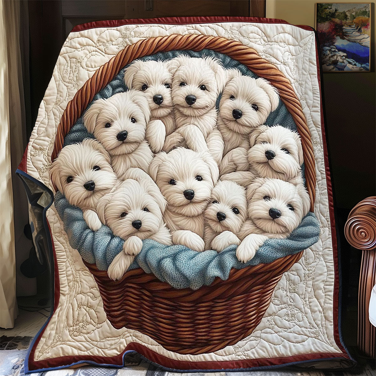 Terriers In Wicker Basket WY0801067CL Quilt