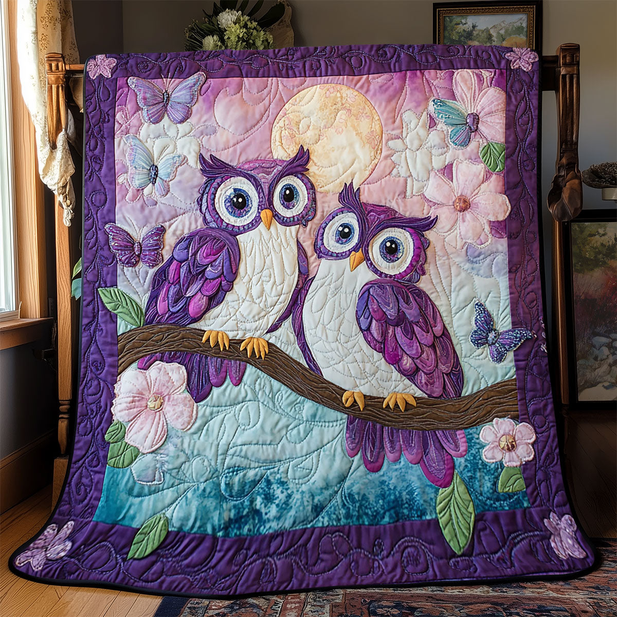 Violet Owl Couple WJ1801025CL Quilt