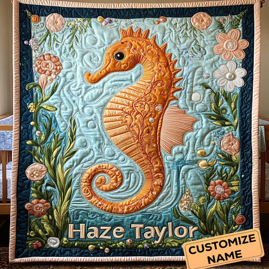Seahorse Dreams WY0108011CL Personalized Baby Quilt