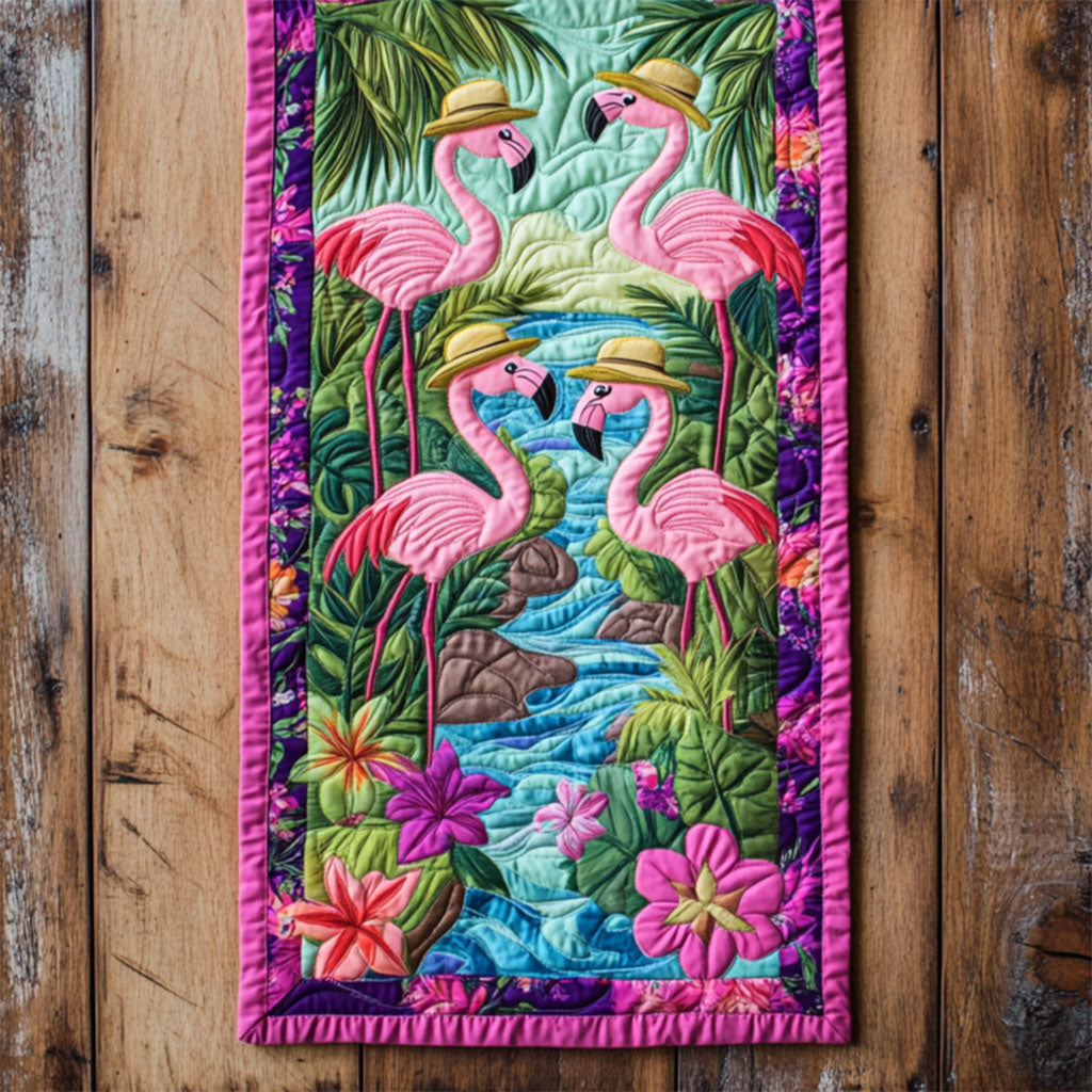 Island Flamingos WY1905041CL  Quilted Table Runner