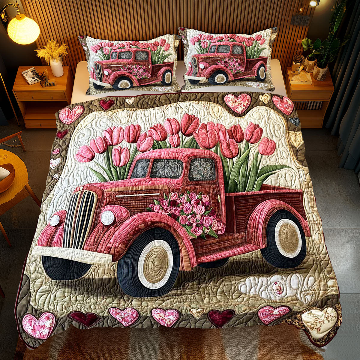 Tulips Vintage Truck WP1612041CL Duvet Cover Set