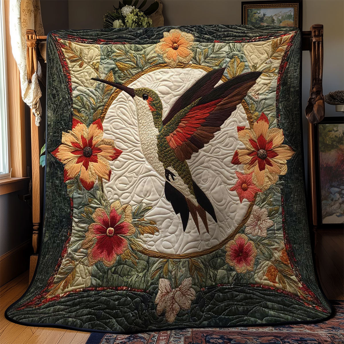 Hummingbird Floral Wreath WN0701023CL Quilt