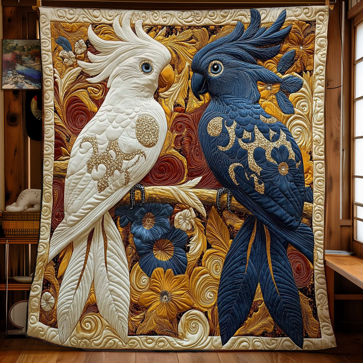 Beautiful Couple Parrot WY2001068CL Quilt