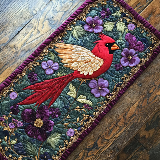 Cardinal In Violet Garden WY3004010CL Quilted Table Runner