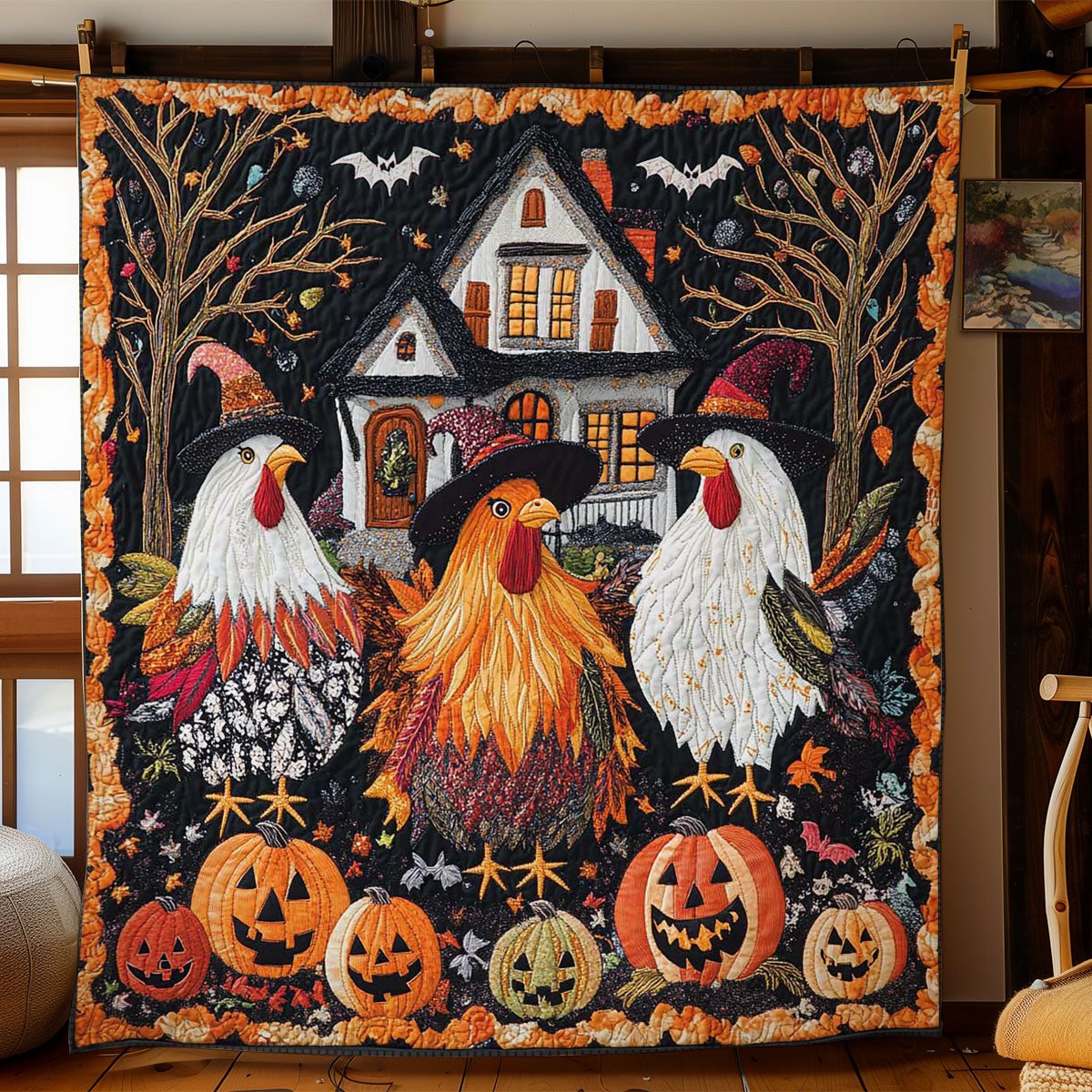 Pumpkin Roosters WN1605042CL Quilt
