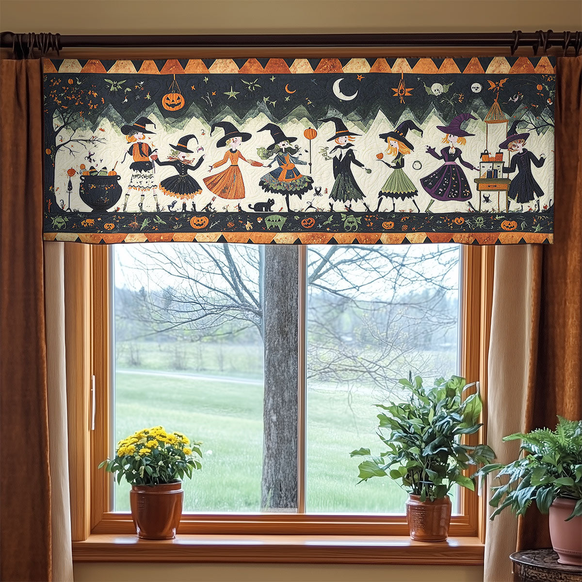 Pumpkin Witch Parade WN0108036CL Quilted Valance
