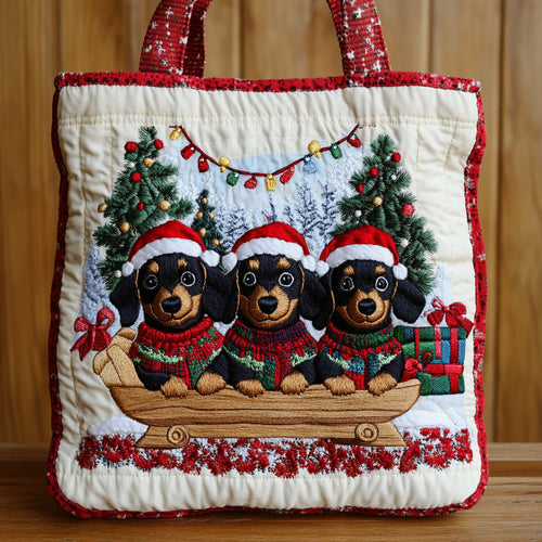 Winter Dachshund CW1211038CL Quilted Tote Bag