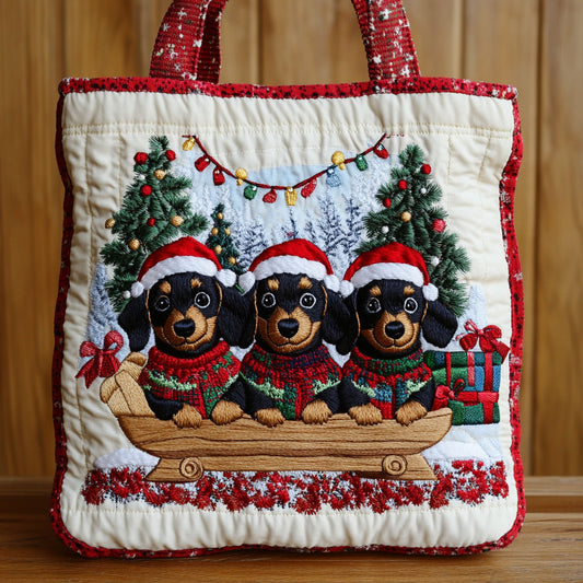Winter Dachshund CW1211038CL Quilted Tote Bag