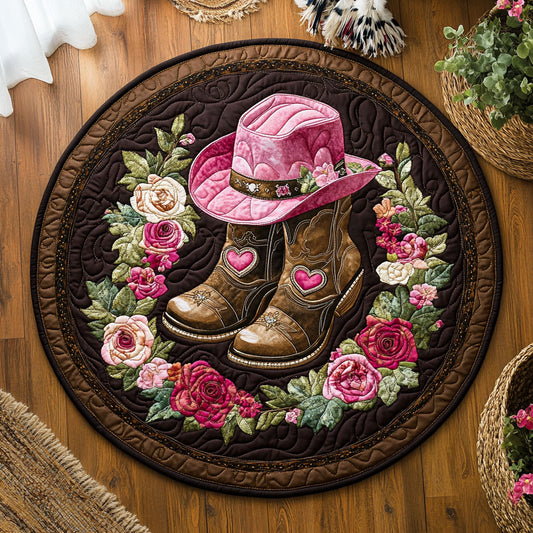 Pink Heart Cowboy WY3004030CL Quilted Round Mat