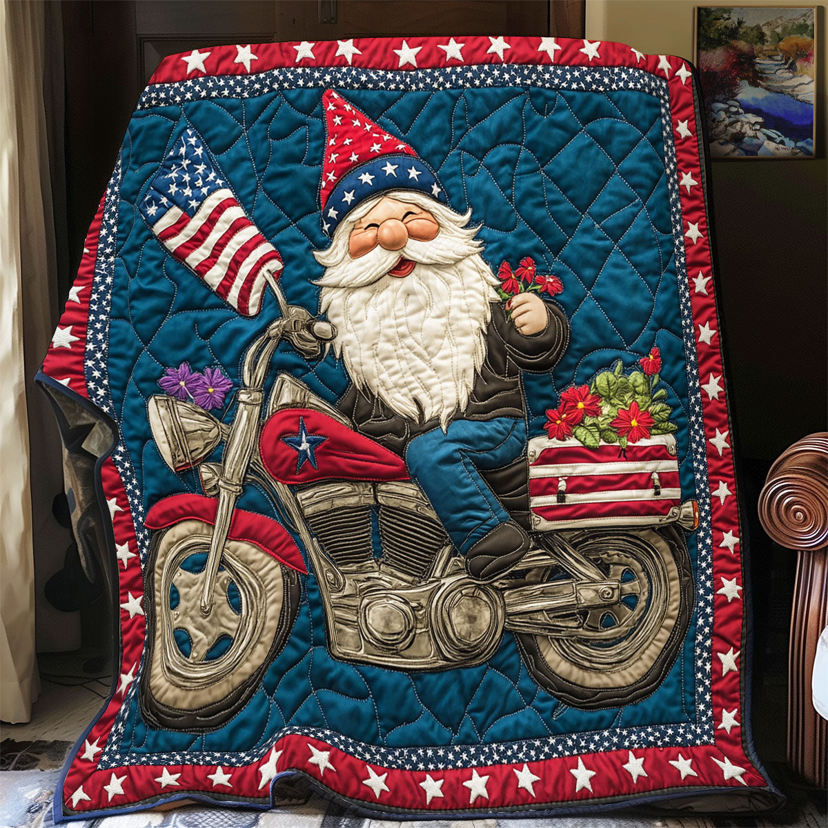 Biker Gnome Patriotic WX1306003CL Quilt