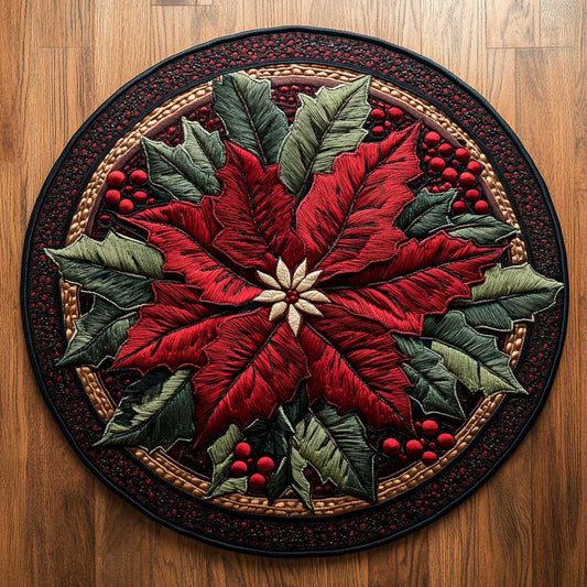 Festive Poinsettia WN2904012CL Quilted Round Mat
