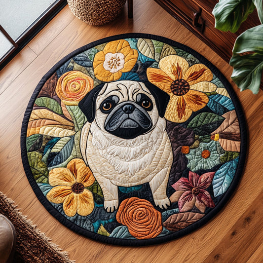 Pug Flower WX2805039CL Quilted Round Mat