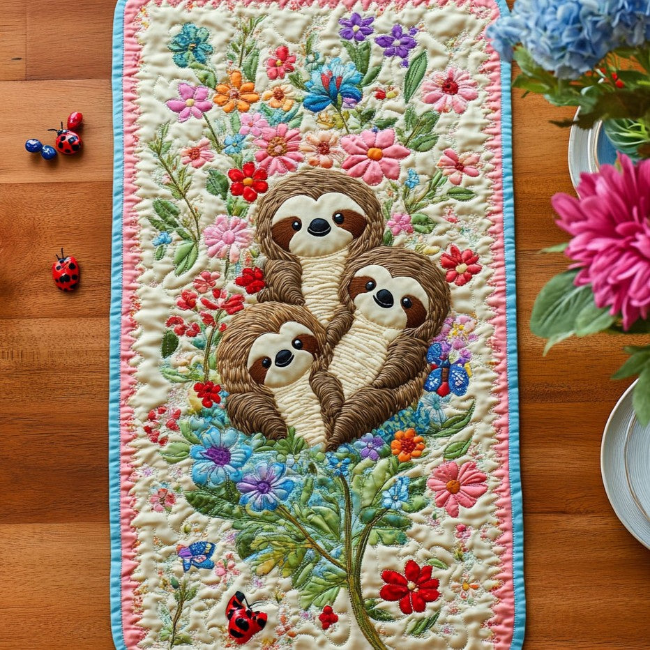 Floral Sloth Family WY0506019CL Quilted Table Runner