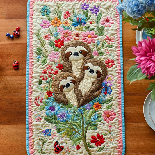 Floral Sloth Family WY0506019CL Quilted Table Runner
