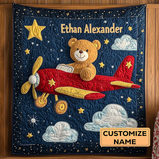 Bearplane Dreams WJ1707003CL Personalized Baby Quilt