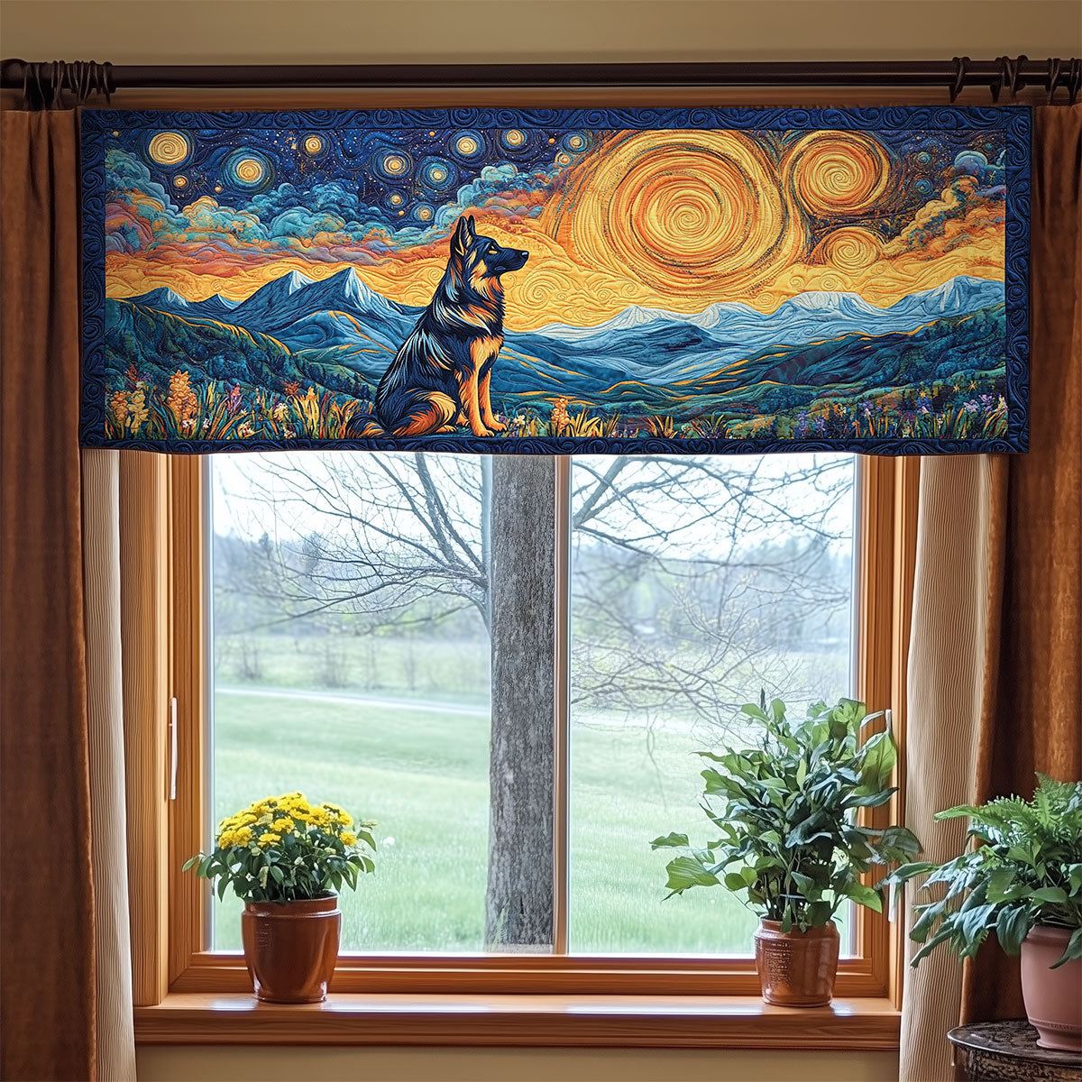 Sunset German Shepherd WY3005055CL Quilted Valance