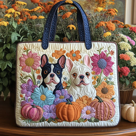 Floral French Bulldogs XR2209026CL Quilted Tote Bag