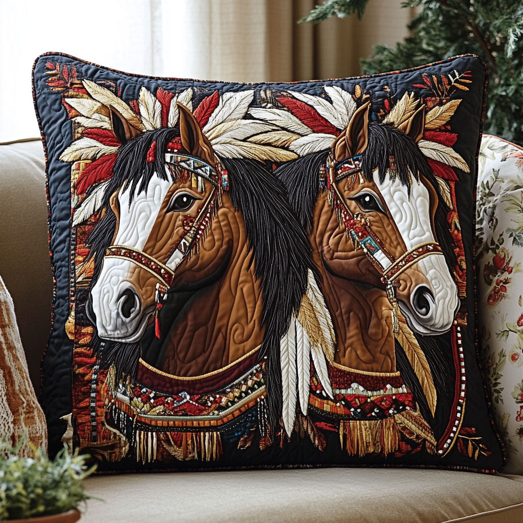 Horse Native American CW0701089CL Quilt Pillow Case