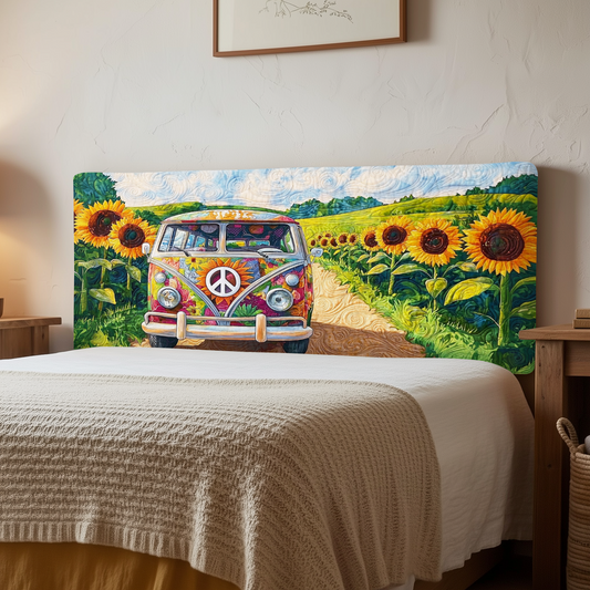 Sunflower Hippie Camper Van QA1412015CL Quilted Headboard Slipcover