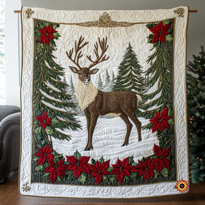 Reindeer Poinsettia Christmas WP1012023CL Quilt