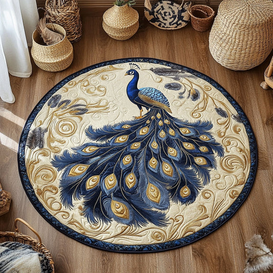 Glorious Blue Peacock WY2605047CL Quilted Round Mat