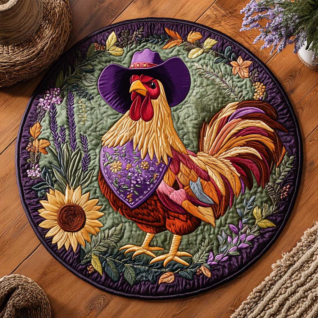 Rustic Rooster WN2804057CL Quilted Round Mat