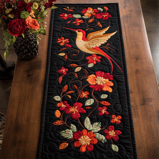 Hummingbird In Vibrant Garden WY3004015CL Quilted Table Runner