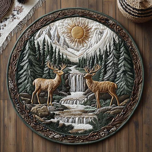 Couple Deer In Forest WY0905022CL Quilted Round Mat