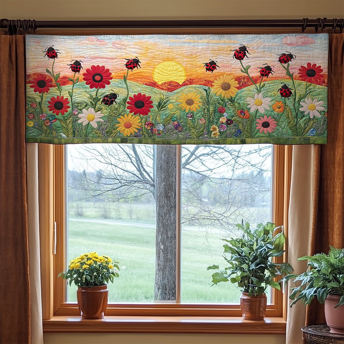 Wildflowe Ladybug Meadow WY0406045CL Quilted Valance