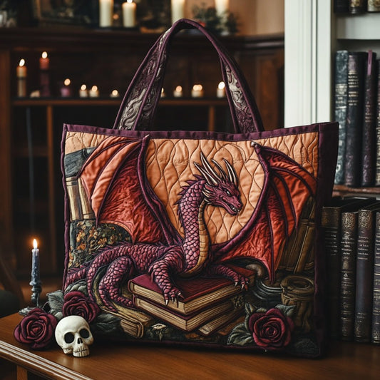 Dragon And Books XR2609001CL Quilted Tote Bag