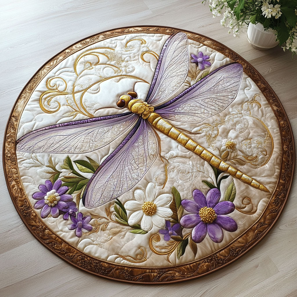 Floral Dragonfly CW0207020CL Quilted Round Mat