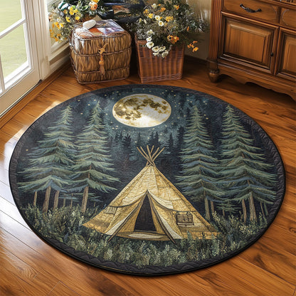 Teepee In Night Forest WY2203095CL Quilted Round Mat