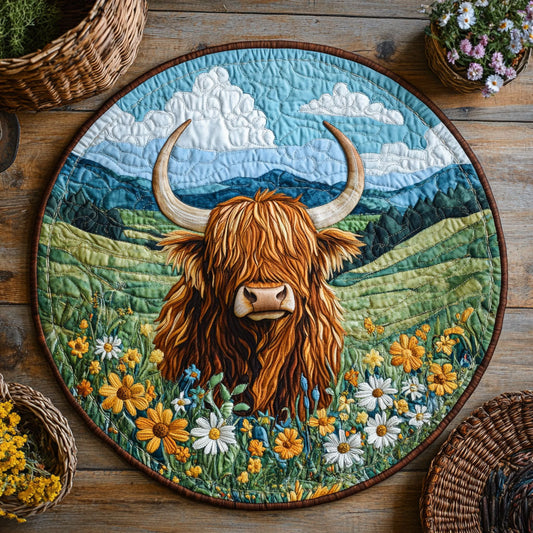 Highland Cow Flower WX2605031CL Quilted Round Mat