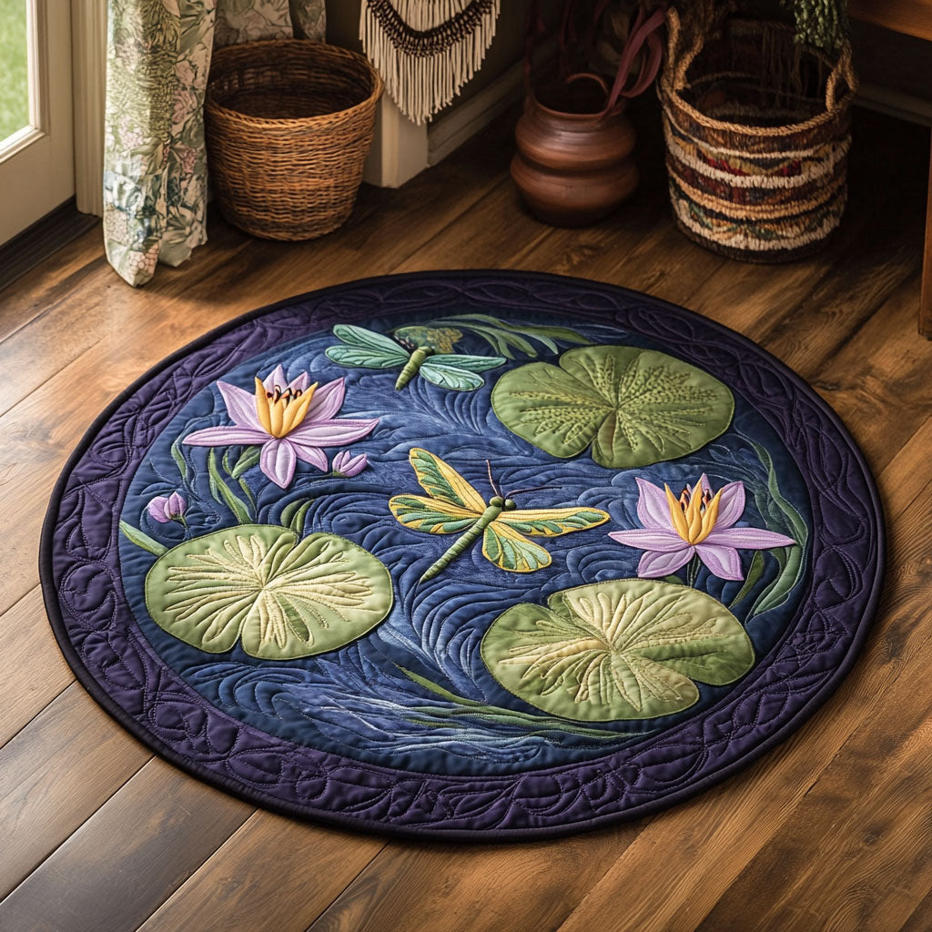 Dragonfly In Lotus WY1706055CL Quilted Round Mat