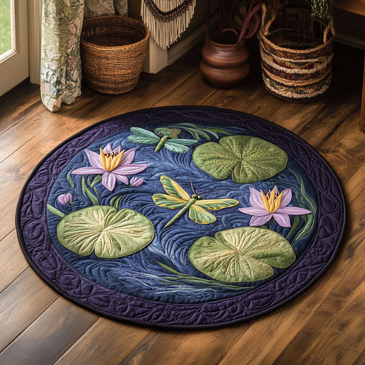 Dragonfly In Lotus WY1706055CL Quilted Round Mat