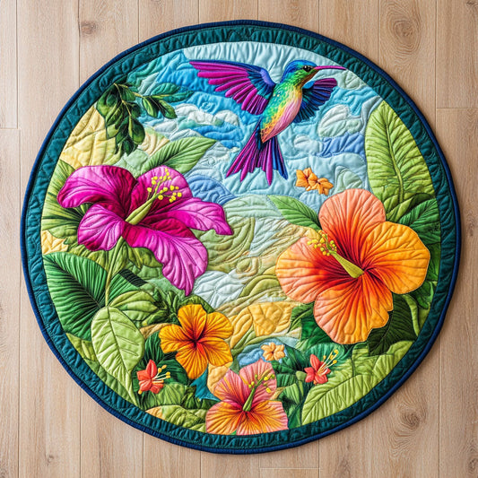 Hummingbird Flower WX1505023CL Quilted Round Mat